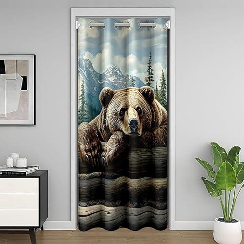 Erosebridal Nature Forest Bear Door Curtains Wild Animals Forest Blackout Curtain | Rustic Cabin Woodland Brown Bear Closet Curtains for Bedroom Mountain Hunting Wildlife Window Treatment 42"W X 84"L
