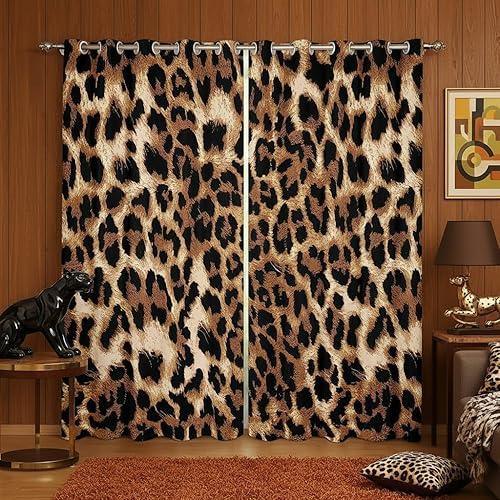 Erosebridal Black Brown Leopard Print Blackout Curtains Cheetah Darkening Curtains Africa Animal Wildlife Window Treatments Geometric Farmhouse Retro Window Drapes 42"x84",2 Panels