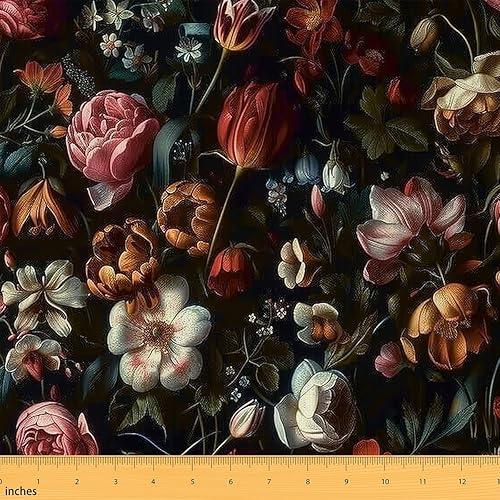 Erosebridal Colorful Floral Fabric by The Yard Oil Painting Flower Upholstery Fabric Victorian Groovy Flowers Decorative Fabrics Watercolor Garden DIY Art,Pink White,10 Yards