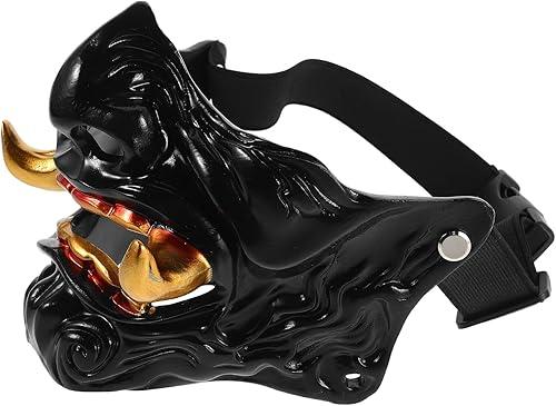 TOYANDONA Half Face Japanese Oni Hannya Mask for Halloween Cosplay Samurai Demon Mask with Gold Fangs for Masquerade Party and Costume Role Play