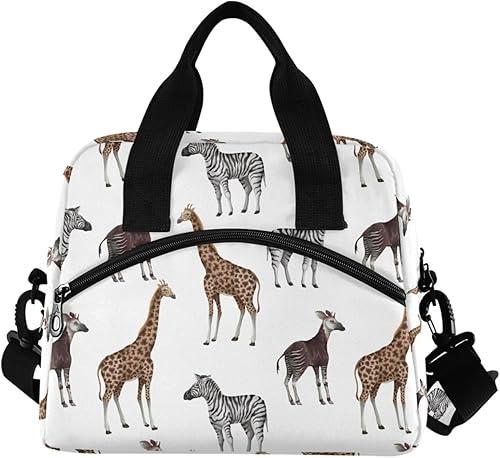 Insulated Lunch Bag Giraffe Okapi Zebra Reusable Cooler Lunch Tote Box with Shoulder Strap for Work Picnic School Beach