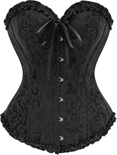 Women's Lace Up Corset Boned Floral Overbust Lingerie Bustier Bodyshaper Top S-6XL