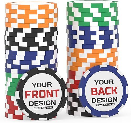 25-500 Personalized Clay Poker Chips – 1.57in / 11.5g Custom Logo, Photo, or Design – Good for Drink Tokens Parties, Businesses, or Corporate Events