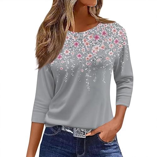 3/4 Length Sleeve Womens Tops Casual Blouses Spring Fashion 2026 Round Neck Business Trendy Tunics Top Shirts