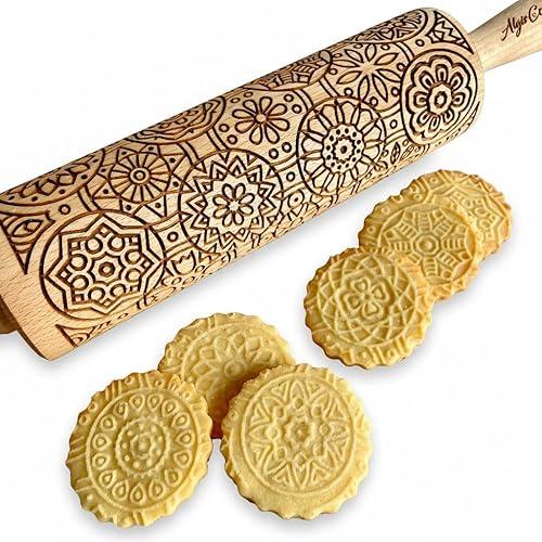 Mandala Embossing Rolling Pin – Dough and Clay Roller for Embossed Cookies and Pottery, Cookie and Ceramic Stamp, Baking Gifts for Women by Algis Crafts