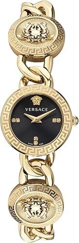 Versace Stud Icon Collection Luxury Womens Watch Timepieces with a Gold Bracelet Featuring a IP Yellow Gold Case and a Black Dial