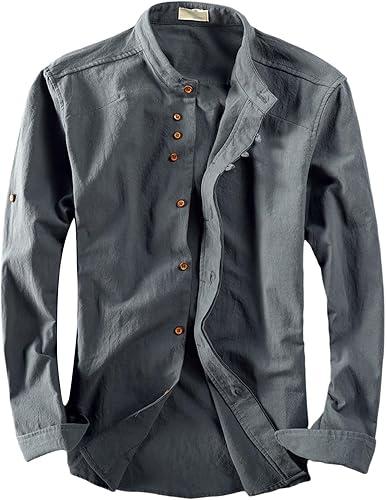 JOFOW Men's Long Sleeve Shirts Soulona Katana Vintage Soft Linen Japan Style Button Down Shirts