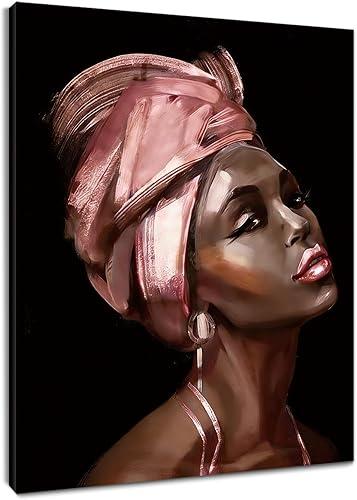 LB African American Woman Wall Art, Black Woman with Rose Gold Hair Abstract Painting Prints, Modern Beauty Artwork for Living Room Bedroom Bathroom Home Decor, 8x10 Inch Ready to Hang