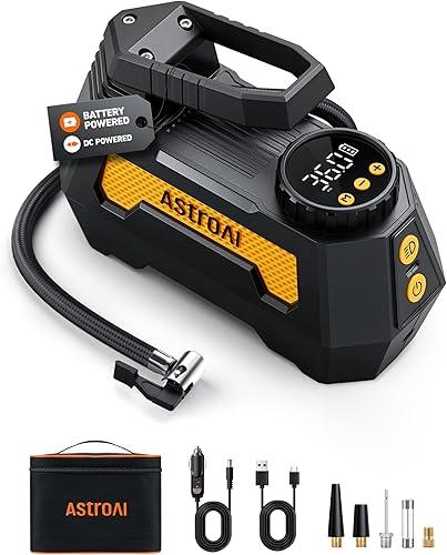AstroAI H2 Pro Cordless Tire Inflator Portable Air Compressor Fully Upgraded Tire Inflator with DC 12V & Battery Dual Power Supplies Fast Inflation Air Pump for Car Tires Motorcycles Yellow