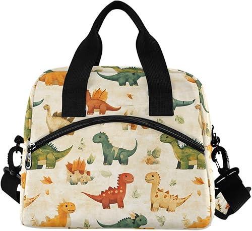 Insulated Lunch Bag Vintage Cute Dino Animals Reusable Cooler Lunch Tote Box with Shoulder Strap for Work Picnic School Beach