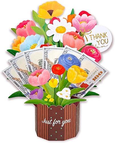 Flower Pop Up Card, 3D Paper Flowers Bouquet for Cash Gifts, Suitable for Birthday, Thank You, Greeting, Congratulations