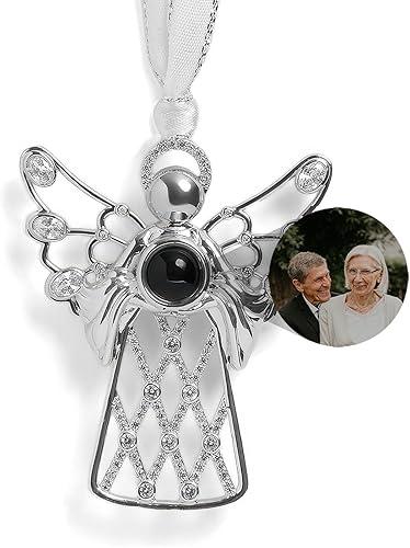 Personalized Photo Ornaments for Christmas Tree Custom Decoration with Picture Inside Hanging Angel Embrace Projection Pendant 2026 New Home Decor for Xmas Party Memorial Gifts for Family