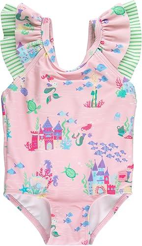 RuffleButts Girls UPF50+ Sun Protection Ruffle V-Back One Piece Swimsuit