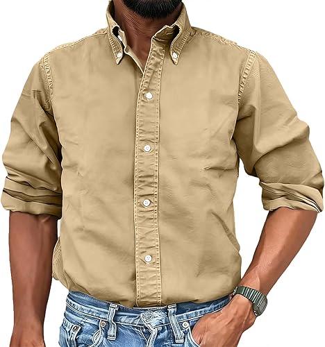Men's Dress Shirts Long Sleeve Wrinkle-Free Button Down Shirts Business Casual Daily Wear Versatile Denim Shirt