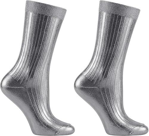 Metallic Silk Sock, Elegant Shiny Foil Glitter Ribbed Socks, Soft Ribbed Fit, All-Season Temperature for Unisex