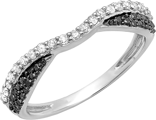 Dazzlingrock Collection 0.35 Ctw Round Black & White Diamond Contour Wedding Band for Women in 14K Solid Gold