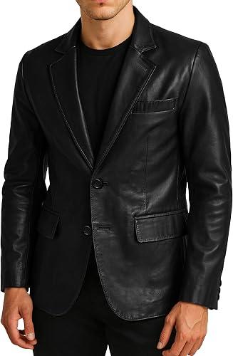 Mens Soft Italian Leather Blazer - Vintage Style Real Lambskin Leather Regular Fit Sport Coat Blazer Jacket Men