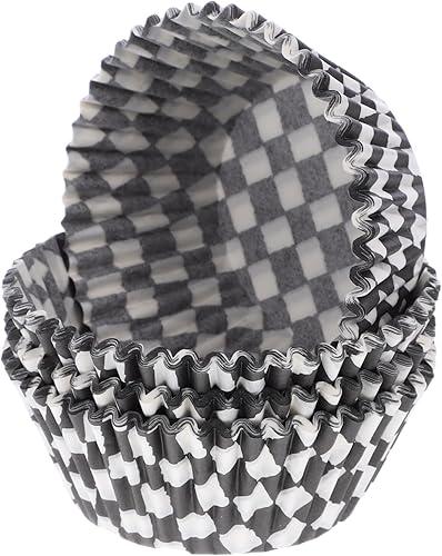 100Pcs Checkered Cupcake Liners, 2.95in Baking Cup Cup Cake Wrappers, Wrapped Muffin Papers Black and White Checkered Cupcake Liners for Birthday Decorations and Party Supplies