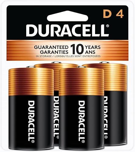 Duracell Coppertop D Batteries, 4 Count (Pack of 1), D Battery with Long-lasting Power, All-Purpose Alkaline D Battery for Household and Office Devices