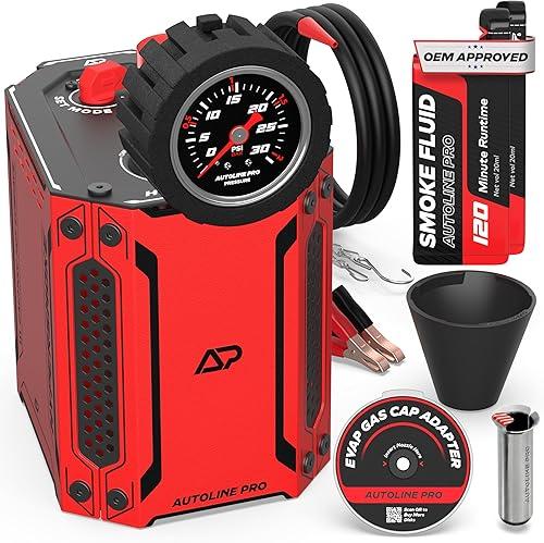 AutoLine Pro HyperSmoke™ Automotive Smoke Machine EVAP Vacuum Leak Tester | Pro Vers. w/Gauge | Adjustable Pressure - OEM Approved Smoke Fluid - Built-in Air Motor - Cone and EVAP Gas Cap Adapter