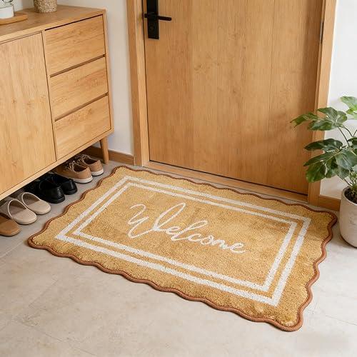 Scalloped Welcome Door Mat – Dirt-Scraper Textured Fiber Front Door Mat, Indoor/Outdoor Entrance Rug for Front, Back, Side Doors (19.7x31.5in)