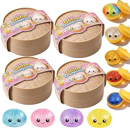 2026 New Glitter Dumpling Squishy, Random Mystery Dumpling Squishy Glitter with Food Steamer, Soft Slow Rising Squeeze, Stress Relief (Random*4)