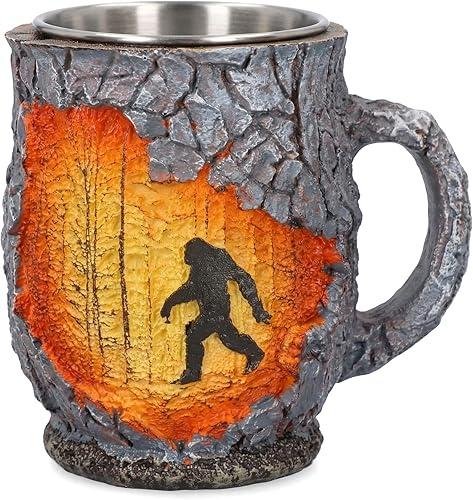 Forest Fire Mug – 3d Relief Vintage Sasquatch Outdoor Coffee Cup, Sasquatch Outdoor Camping Campfire Mug for Nature Lovers, Cryptid Fans & Campers, Paranormal Lover Gift (1pc)