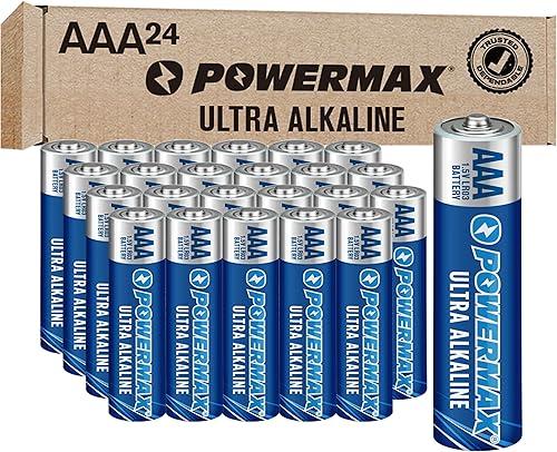 Powermax 24-Count Triple AAA Batteries, Ultra Long Lasting Alkaline Battery for Home and Office, 10-Year Shelf Life, Reclosable Packaging