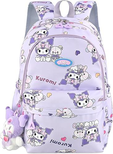 Roffatide Cartoon All Over Print Casual Backpack Laptop Backpack Bike Travel Hiking Rucksack Daypack Purple (With Cute Pendants)