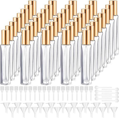 Domensi 40 Pcs 10/15/20/30 ml Perfume Travel Refillable Glass Bottles Spray Bottle Perfume Atomizer for Cologne Dispenser Leak-proof Fragrance Bottles Atomizer Pump Kit (10 ml,Gold)