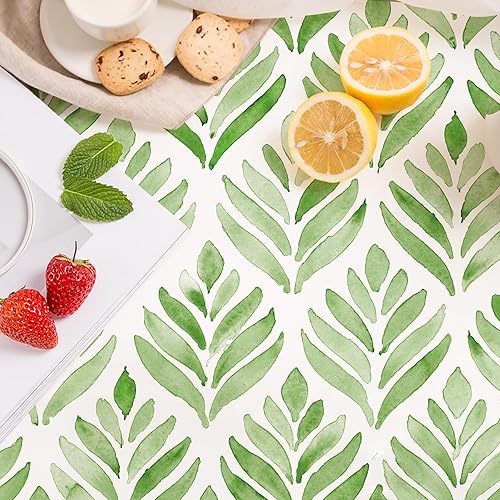 HAOKHOME Drawer Shelf and Cabinet Liner, Self-Adhesive Dresser Drawer Liners, Peel and Stick Liner Paper Kitchen Cabinets and Cupboard, Bathroom Drawers, Green White 17.3" W x 78" L