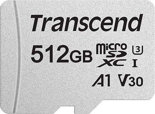 Transcend USD300 512GB microSDXC Micro SD Card for Nintendo-Switch/Steam Deck/ROG Ally/MSI Claw/GoPro/DJI/Insta360/Action Camera, A1 V30 UHS-I U3 C10, Up to 100MB/s, 4K UHD Video Memory Card w/Adapter
