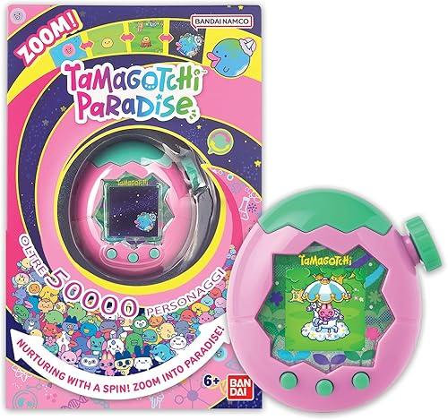 Bandai - Tamagotchi Paradise Earth - Virtual Pet to Wind Up - Tamagotchi Interactive Toy in German, Zoom - Model Earth in Pink and Green - Toy for Children from 6 Years - 43421