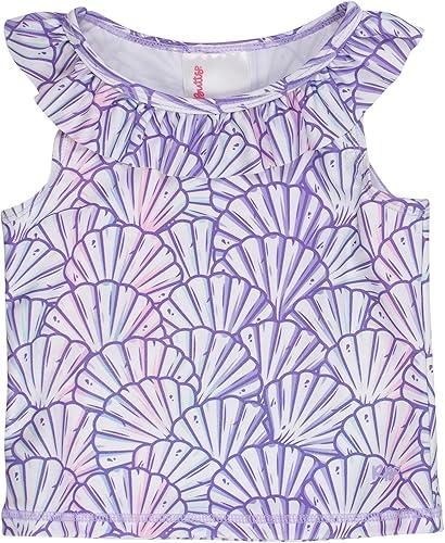 RuffleButts Girls UPF50+ Sun Protected Athletic Active Ruffle Stretch Tank Top