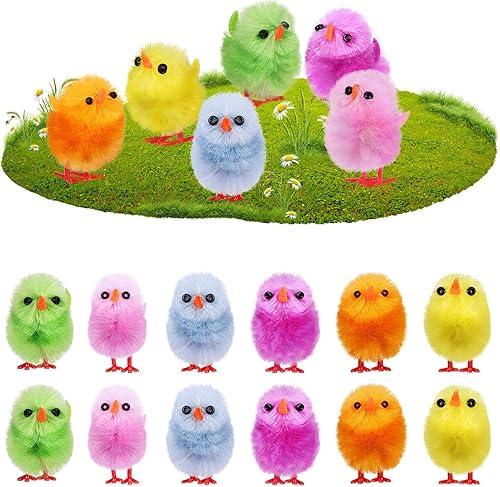 jojofuny 18 Pcs Fluffy Easter Chicks, 1.18 Inch Mini Fuzzy Baby Chick Figurines for Easter Basket Stuffer, Party Favors, Cake Topper, DIY Crafts & Bonnet Decor
