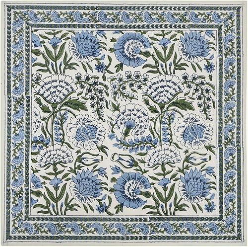14x14 Inches Cotton Napkins Set of 4, White Blue, Washable Hand Block Printed Reusable Cloth Napkins for Dinning, Party, Wedding, Home Decor Autumn Outdoor Valentine Gifts