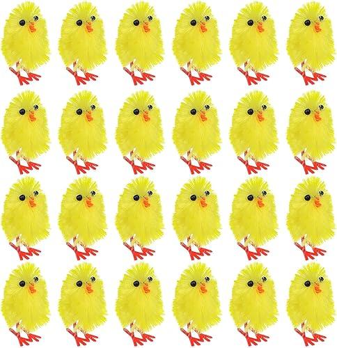 60pcs Easter Mini Yellow Chicks - Chicken Figurines Farm Small Chick Statues Party Favors DIY Decorations Supplies Desktop Decor - 1.2x0.8in