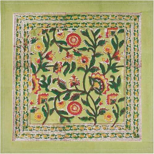 16x16 Inches Cotton Napkins Set of 4, Yellow Green, Washable Hand Block Printed Reusable Cloth Napkins for Dinning, Party, Wedding, Home Decor Autumn Valentine Gifts