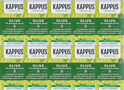 Kappus 10x100g Vegetable Olive Soap - Supports skin regeneration - Gentle care for sensitive skin/Germany