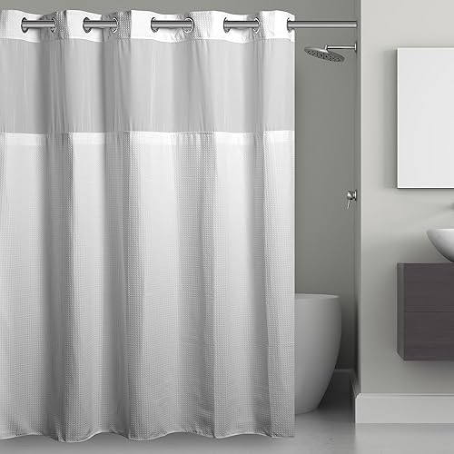 Hookless It's A Snap! 3-in-1 Shower Curtain With Waffle Fabric, Sheer Top Window, Flex-On Rings & Liner, 71" x 74", White — 22% off