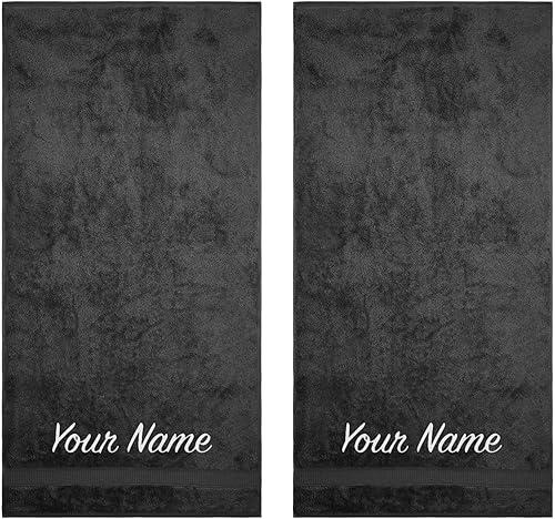 Personalized, Luxury Turkish Cotton Towels Easy Care, Extra Soft & Absorbent, Hotel & Spa Quality, Kitchen & Bathroom Turkish Towels by La Hammam (Charcoal, Bath Towels - Set of 2)