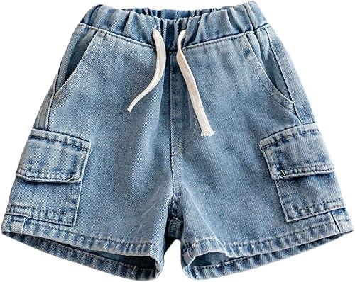 Kids Cargo Denim Shorts Y2K Elastic Waist Jean Shorts Vintage Baggy Jeans Boys Girls Washed Jorts Bermuda