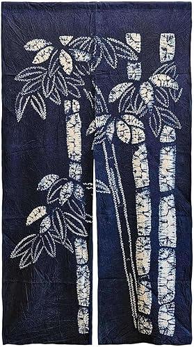 Natural Plant-Dyed Noren Curtain/Shibori Japanese Doorway Curtain/Door Tapestry/Various Patterns (Bamboo Grove - Indigo, 33.5x59in)