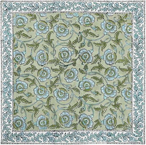 18x18 Inches Cotton Napkins Set of 4, Blue Green, Washable Hand Block Printed Reusable Cloth Napkins for Dinning, Party, Wedding, Home Decor Autumn Outdoor Valentine Gifts