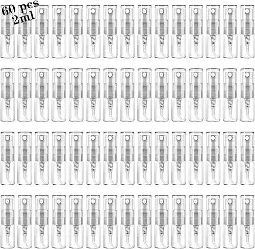 Mini Spray Bottle 2ml, Refillable Glass Spray Bottle, Glass Bottle Atomizer, Perfume Mouthwash Atomizer for Cleaning Refillable Container for Travel, Essential Oils, Perfume 60 Pcs, 2ml