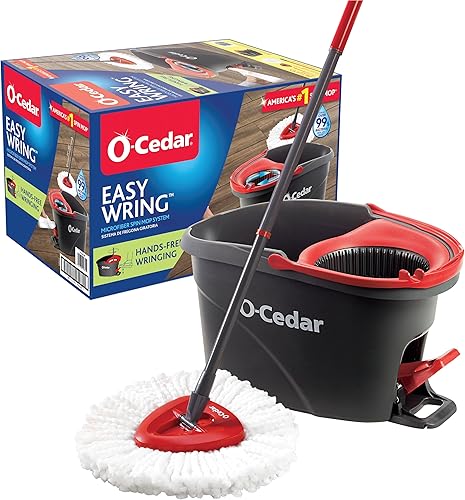 O-Cedar EasyWring Microfiber Spin Mop, Bucket Floor Cleaning System, Red, Gray, Standard — 22% off