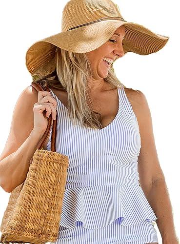 RuffleButts Women's UPF50+ Seersucker Peplum Tankini Top