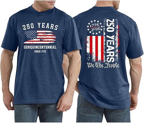 Mens USA 250Th Anniversary Shirt Fashion 4Th of July America Patriotic Shirts Short Sleeve Crew Neck T-Clothes