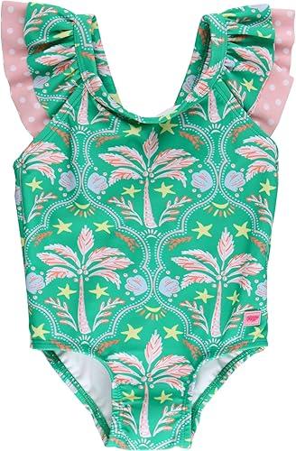 RuffleButts Girls UPF50+ Sun Protection Ruffle V-Back One Piece Swimsuit