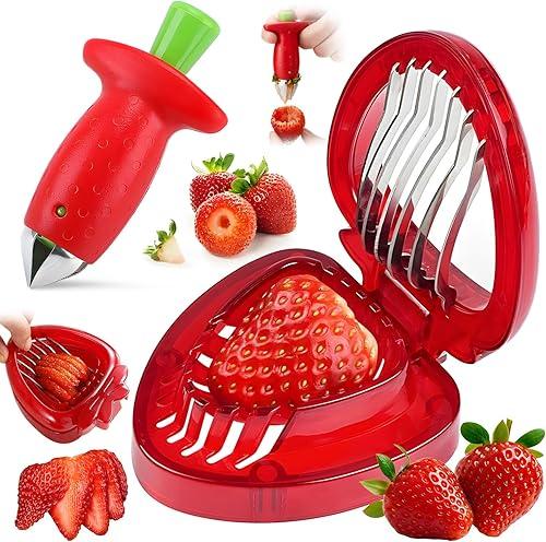 stainless steel strawberry corer,strawberry slicer,strawberryhuller;corertool;corer slicer;slicertool;cutter slicer;slicercorer;fruitcorer slicer tool;kitchen gadgets (Core and Slicer)